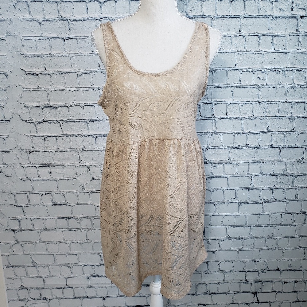 Beige Floral Print Bathing Suit Cover-up